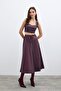 Leather Skirt with Elastic Waist - Burgundy - 5