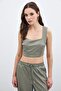 Square Collar Leather Crop - Green