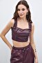 Square Collar Leather Crop - Claret Red