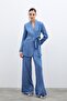High Waist Patterned Trousers - Indigo - 4