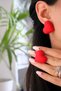 Handmade Fluffy Heart Earrings made of Polymer Clay, Red Women's Earrings - 2