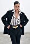 Front Single Button Long Jacket - Black - 2