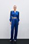 Pleated Satin Crepe Trousers - Indigo - 2