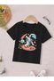 Printed children's summer t-shirt, supreme knitted fabric, short sleeve, medium elasticity - black
