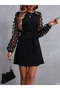 New Season Women's Long Sleeve Crew Neck Sleeves Tulle Butterfly Detail Imported Crepe Dress - 2