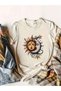 Women's Geometric Moon&Sun Printed T-Shirt Oversize Loose Fit - 4