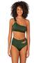 Women's One-Shoulder Green Bikini Set with Ring Accessory