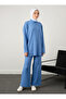 Ribbed Knitwear Set with Chest and Trousers - Blue -
