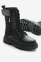 Girl's Black Leather Thermo Sole Stone Detailed Zippered and Lace-Up Velcro Boots - 4