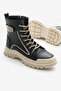 Women's Black Leather Thermo Sole Side Buckle Lace up and Zippered Boots - 4