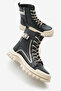 Women's Black Leather Thermo Sole Side Buckle Lace up and Zippered Boots