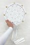 White Floral Shiny Stone Bridal Tambourine, Wedding Henna Promise Circumcision Bachelorette Bride with Bell 25cm, 1 Piece