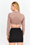Women Petite Surplice Neck Long Sleeve Textured Top, Brown - 3