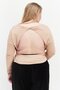 Women Curvy Fit V-neck Long Sleeve Solid Top, Tan - 2
