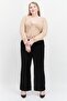 Women Curvy Fit V-neck Long Sleeve Solid Top, Tan - 3