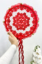 Red Floral Shiny Stone Bridal Tambourine, Wedding Henna Promise Circumcision Bachelorette with Bell 25cm, 1 Piece - 5