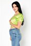 Women Scoop Neck Short Sleeve Cut Out Back Top, Lime Green - 4