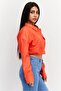 Women Spread Collar Long Sleeve Plain Top, Red - 4