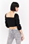 Women Square Neck Long Sleeves Crop Top, Black - 4