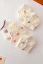 5 Pairs Women's Ankle-Length Floral Patterned White Color Embossed Booties Socks Set - 6