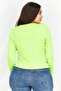 Women Halter Neck Long Sleeve Rib Textured Top, Lime - 4