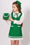 Green Knit Dress with Chiffon Sleeves and Collar, Ruffled Hem, and Pearl Embroidery, Featuring Two Pockets - 4