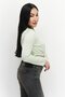 Women Petite Round Neck Long Sleeves Plain Blouse, Mint Green - 2