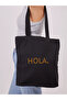 Black Canvas Hola Design Thick Canvas Tote Bag - 3