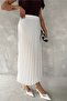 Women's White Standard Size Elastic Waist Chiffon Printed Pleated Skirt - 5