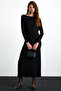 Krızıa Women's Viscose Lycra Back Low-Cut Hem Wide Maxi Black Dress - 2