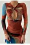 Lined Tie-Dye Pattern Tulle Fabric Bust Low-Cut Detail Midi Evening Dress 322 - 5