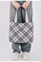 |   Women's Bag |   Canvas |   Large Size |   Lined |   Snap Fastener |   Inner Pocket |   Plaid |   Casual