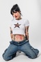 White Crop Top - leopard Star Printed - 6