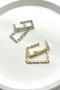Women's Earrings Cutout Rectangle Zircon Stone Line Pattern Hoop Earrings - 3