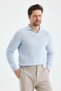 Men's Placket Slim Fit Stripe Detailed Long Sleeve Polo Neck Knitwear Sweater - 3