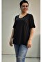Black V-Neck Short Sleeve Combed Cotton Viscose T-Shirt - 6