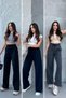 Black-Navy Blue-Anthracite Women's Seasonal Loose Wide-Leg High-Waist 3-Piece Sweatpants