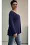 Navy Blue V-Neck Long Sleeve Combed Cotton Viscose T-Shirt - 3