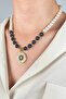Smoked Zodiac Medallion End Pearl and Bead Necklace - 2