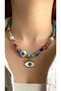 Women's Natural Stone Murano Glass Evil Eye Necklace with Eye Detail