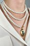 Three Rows of Pearl Design Necklace with Gold Plated Ends - Black - 3