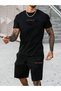 Men's Minimal Back to Nature T-Shirt Shorts - White Black Shorts T-Shirt Bottom Top Set Crew Neck