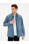 Blue Comfort Fit Long Sleeve Jean Shirt 50292072-Vr036