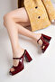 Women's Square Toe Platform Open Back Casual Burgundy Lackled Shoes