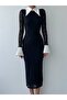Black and White Baby Collar Long Sleeve Lined Premium Lace Dress - 5