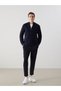 Navy Blue Standard Fit Stand Collar Men's Knitwear Cardigan - 2