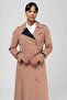 Garnished Epaulet and Double Collar Detailed Lined Top Coat CAMEL 6556