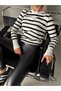 Crew Neck Black Striped Knitwear Sweater Ekru 8236 - 6