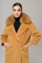 Removable Fur Embellishment and Pearl Detail Plush Coat Kamel 3959-Tk - 5