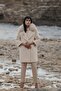 Detachable Fur Embellishment and Pearl Detailed Plush Coat Beige 3959-Tk - 4